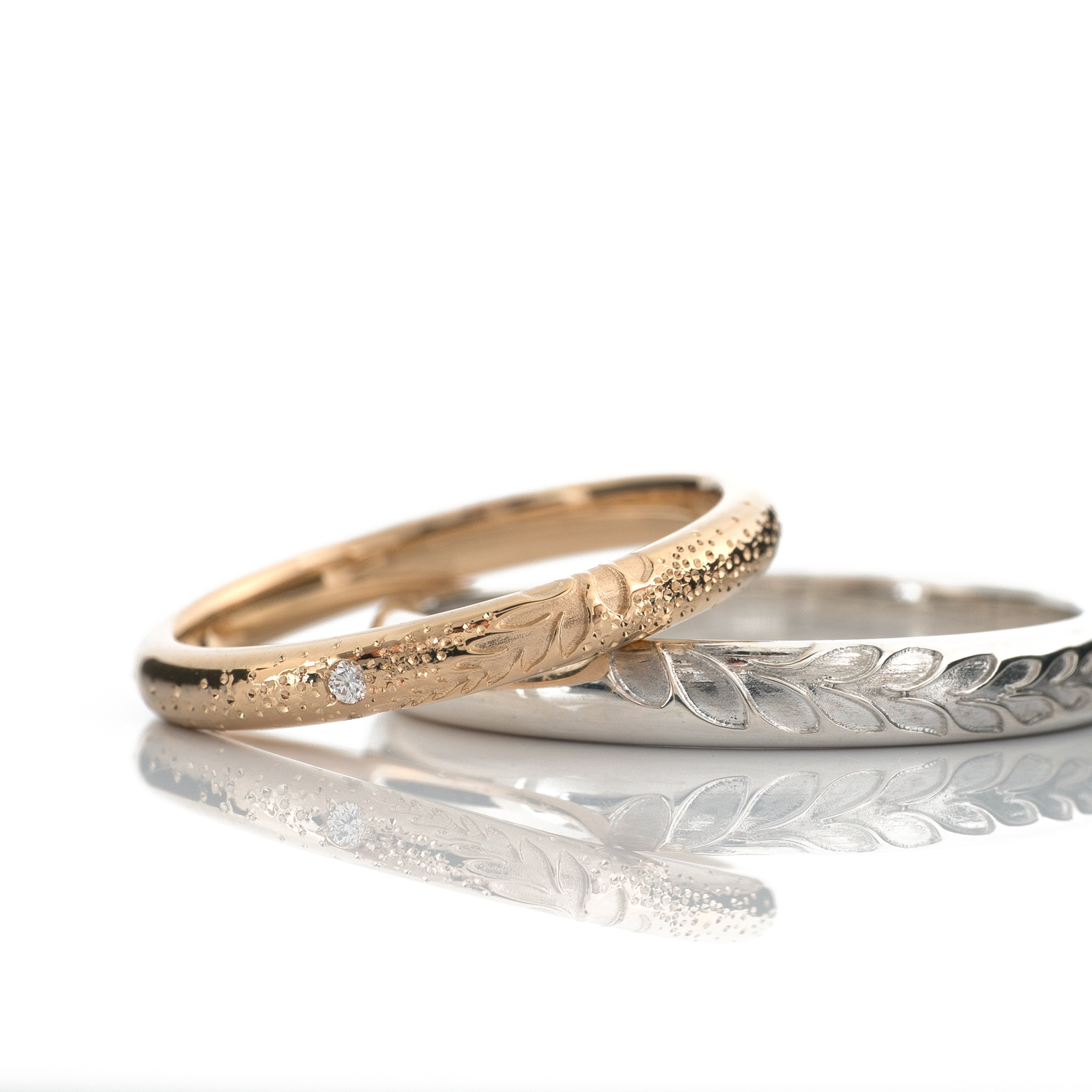 オーダーメイドマリッジリング　屋久島のシダモチーフ　ゴールド 、シルバー　屋久島でつくる結婚指輪