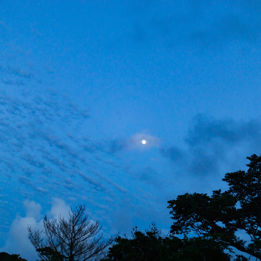 夕暮れ時の空　屋久島の雲、月　青い時間　屋久島日々の暮らしとジュエリー