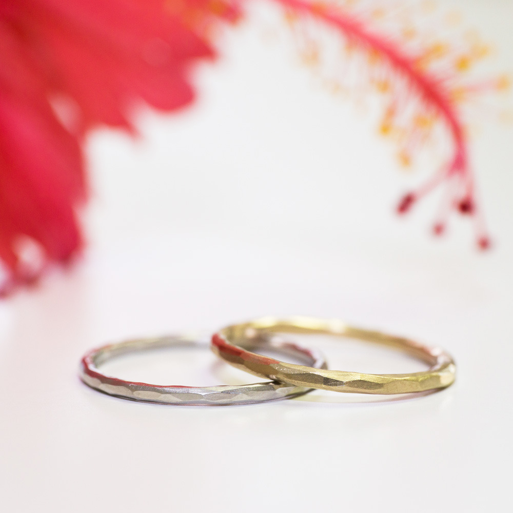 屋久島のハイビスカス、オーダーメイドマリッジリング　ラチナ、ゴールド　屋久島で作る結婚指輪